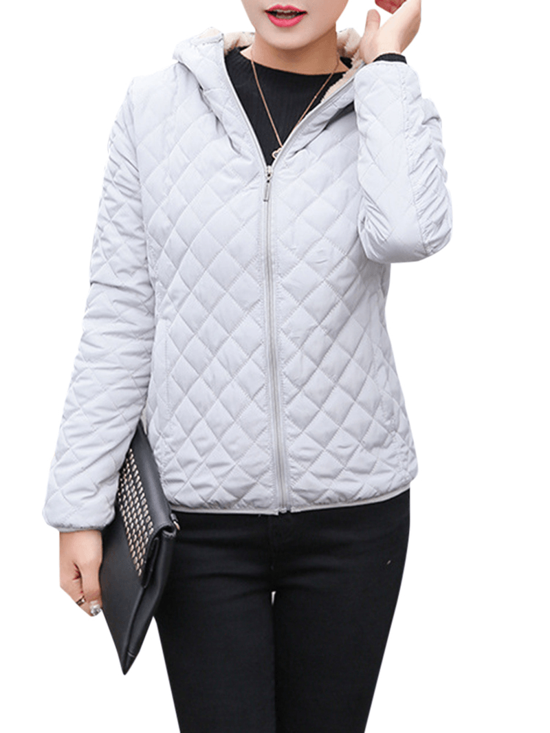 Casual Solid Thick Fleece Hooded Women Short Coats - MRSLM