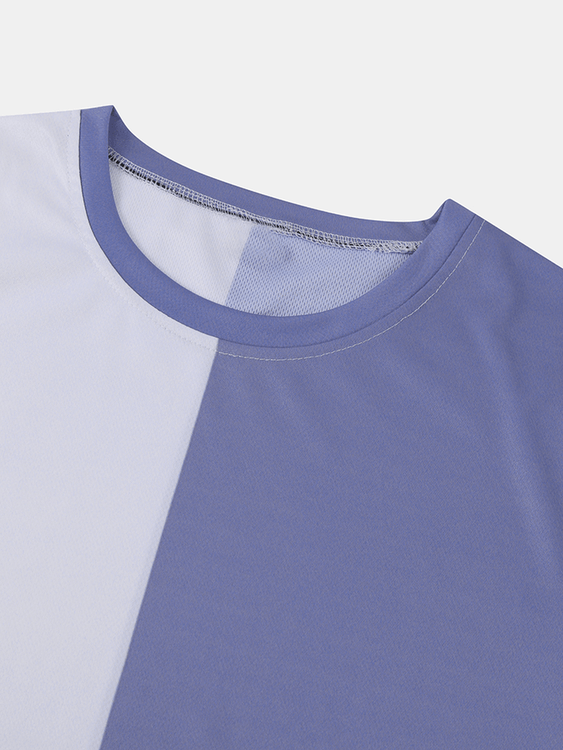 Mens Colorblock Breathable & Thin Casual round Neck T-Shirts - MRSLM