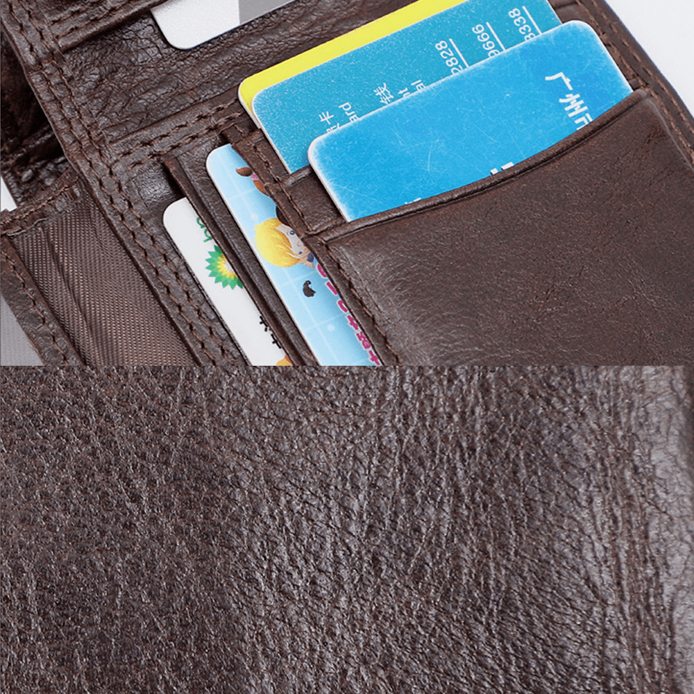 Men Genuine Leather RFID Anti-Theft Vintage Short Multi-Card Slot Card Holder Coin Purse Bifold Money Clip Wallets - MRSLM