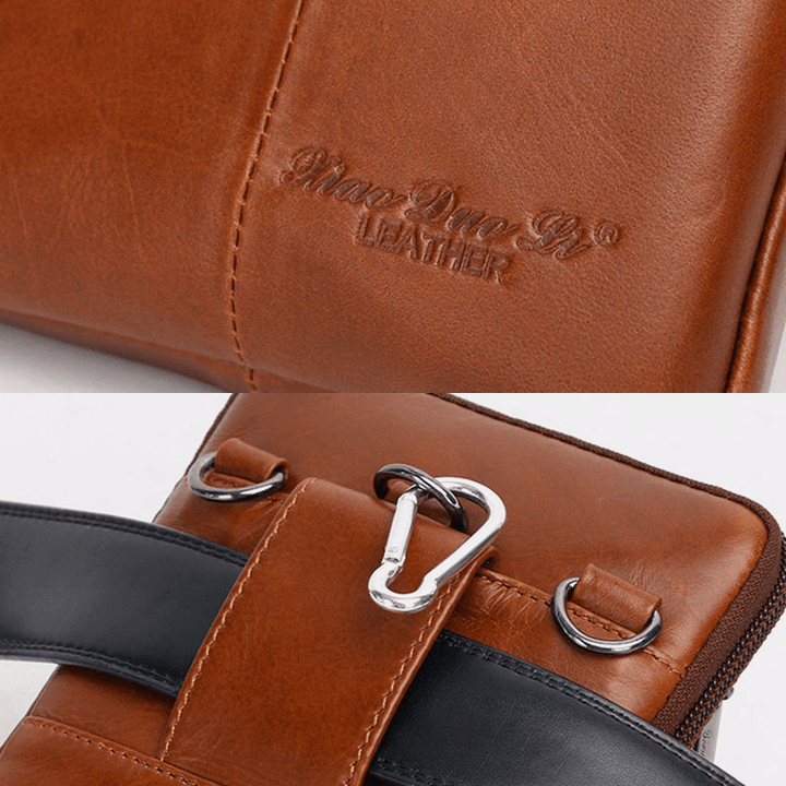 Men Genuine Leather Cowhide Vintage Business 6.5 Inch Phone Bag Crossbody Bag Waist Bag Sling Bag - MRSLM