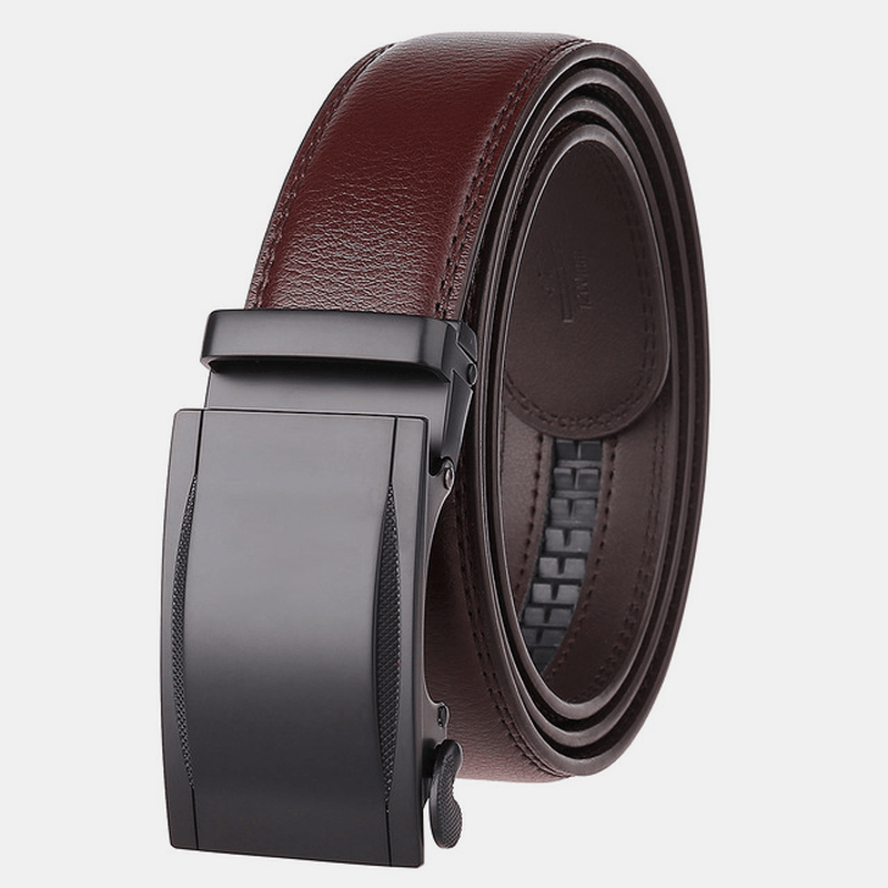 Men Genuine Leather Business Simple Double Ratchet Automatic Buckle Alloy Buckle Belt - MRSLM