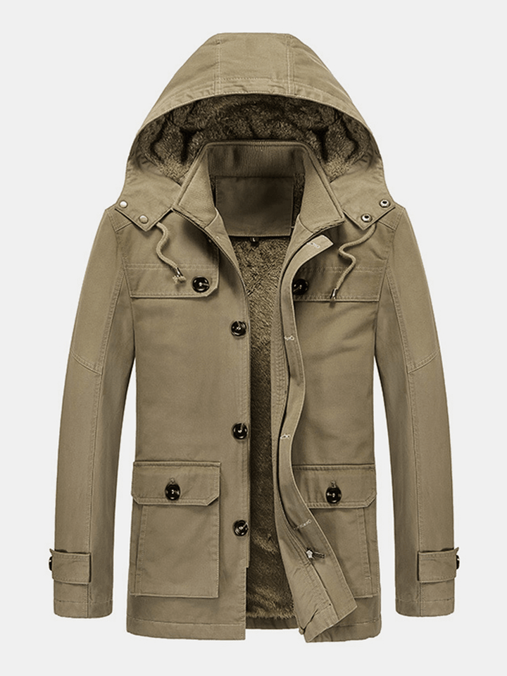 Mens Warm Fleece Lined Thicken Pocket Washed Vintage Hooded Coats - MRSLM