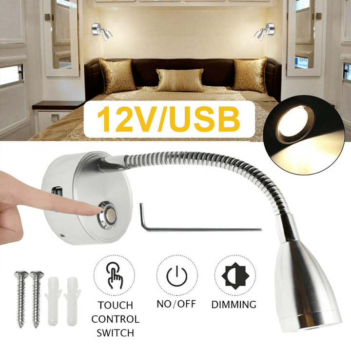 Touch Switch USB LED Spot Reading Light Camper Caravan Boat Interior Lamp 12V - MRSLM