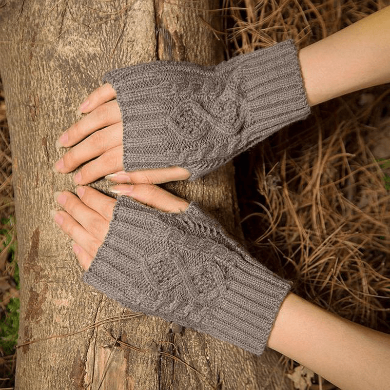 Wool Knit Half Finger Typing Female Diamond Finger Glove - MRSLM