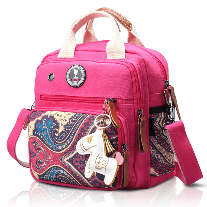 Women Canvas Multifunctional Print Shoulder Bags Backpack - MRSLM