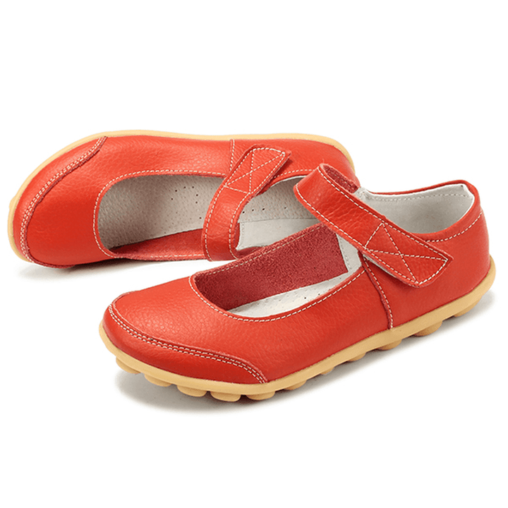 Big Size Women Soft Leather Breathable Comfy Flat Shoes Buckle round Toe Flats - MRSLM