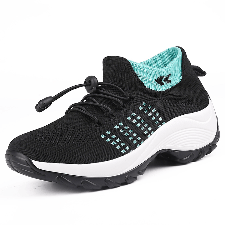 Women Casual Knitted Mesh Lace-Up Antiskid Running Shoes - MRSLM
