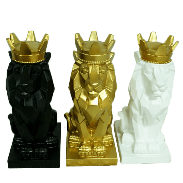Nordic Handsome Crown Lion Resin Statue Handicraft Home Decor Sculptures Gift - MRSLM