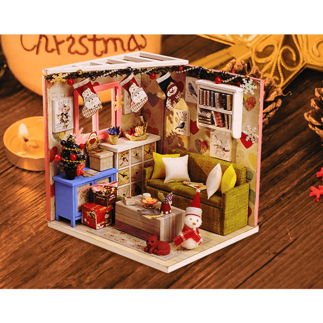 Iiecreate DIY Doll House House Handmade Assembled Educational Toy Art House Christmas Gift Creative Birthday Gift with Dust Cover and Furniture - MRSLM