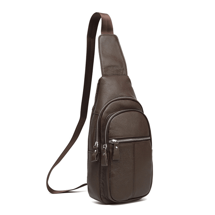 Men Genuine Leather Retro Crossbody Bag Chest Bag Casual Shoulder Bag - MRSLM