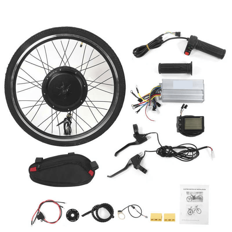 1500W 36V 26" Front/Rear Wheel Hub Motor Kit Electric Bike Conversion Set with Controller E-Brake Levers Twist Throttle Grips LCD Display - MRSLM
