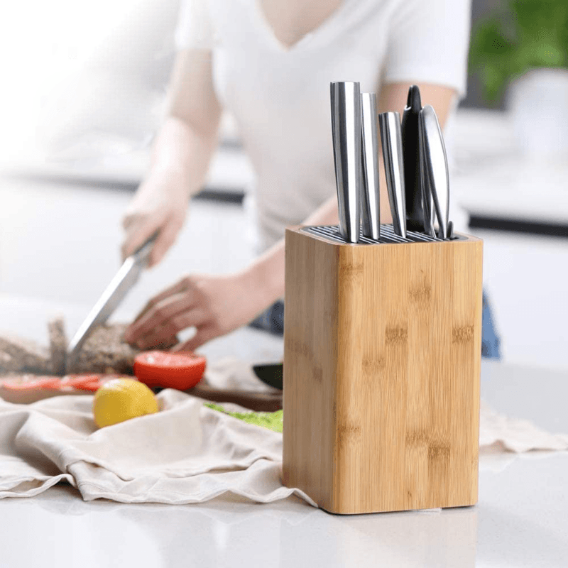 KITCHENDAO Eco-Friendly Bamboo Kitchen Knife Holder Scissors Sharpening Rod Space Saver Knife Drier Storage Tool with Drain Holes - MRSLM