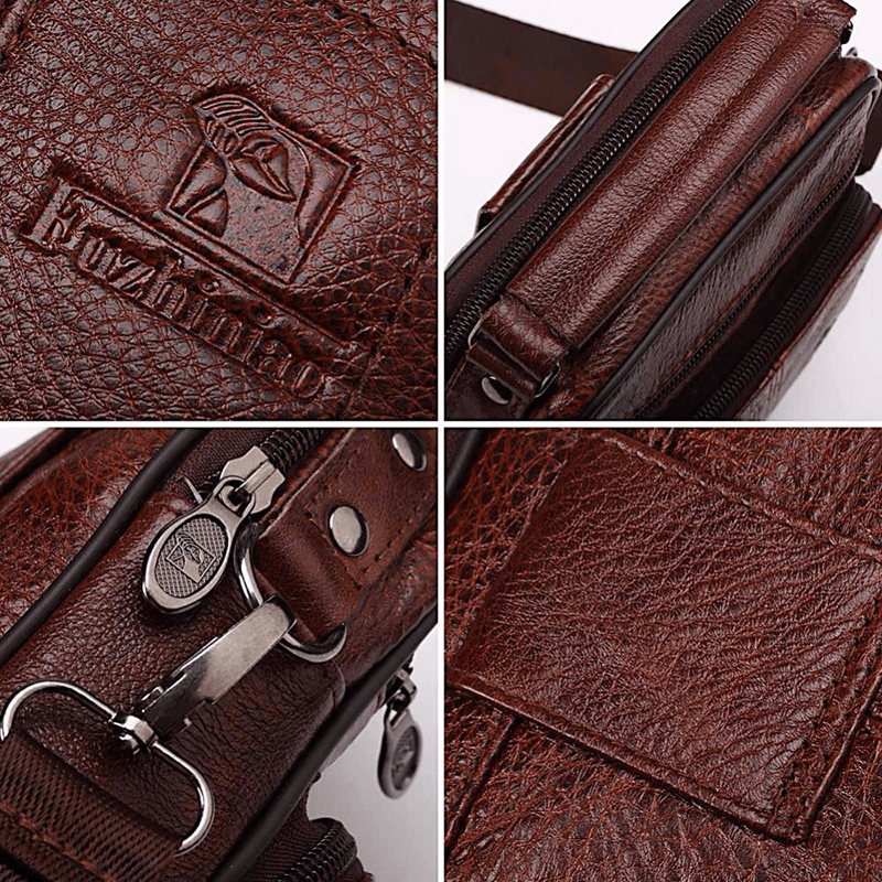 Men Genuine Leather Messenger Bag Small Luxury Brand Zipper Designer Shoulder Casual Bag - MRSLM