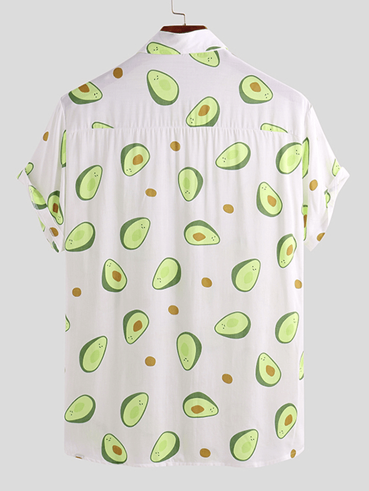 Mens Avocado Printed Summer Hawaiian Style Casual Vacation Fashion Shirts - MRSLM