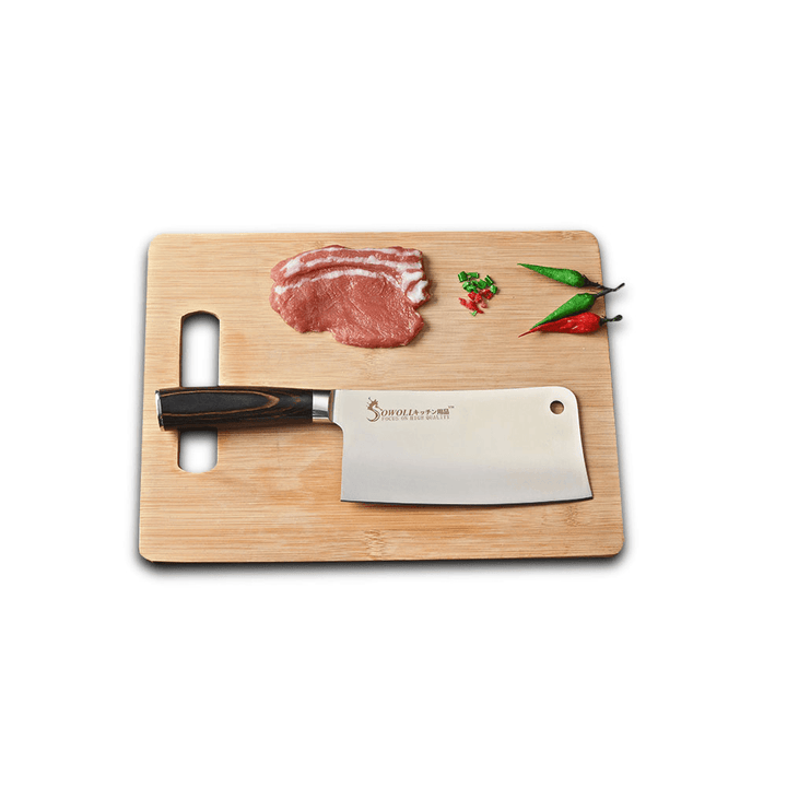 SOWOLL Stainless Steel 7 Inch Chopper Vegetable Knife Chef Kitchen Knife Professional Cooking Cleaver Chopping Knife Color Wood Handle - MRSLM