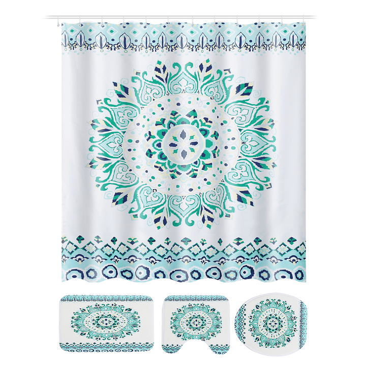 Mandala Waterproof Shower Curtain Non-Slip Rug Toilet Cover Bath Mat Set for Home Bathroom Decor - MRSLM
