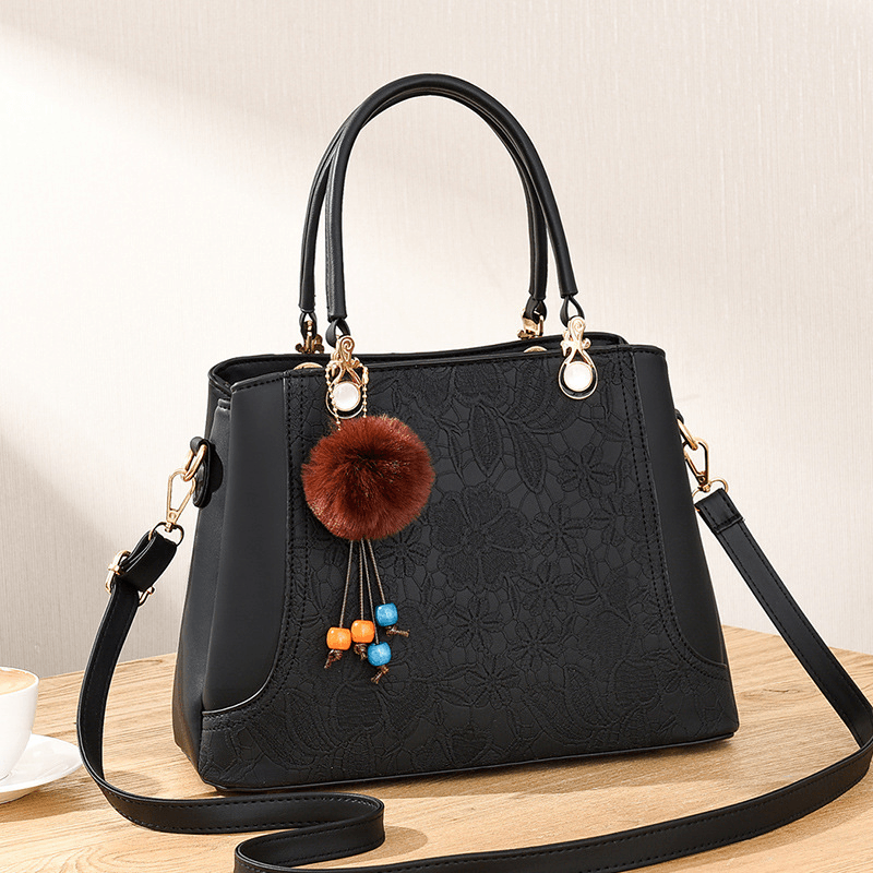 Women Casual Large Capacity Multi-Pockets Faux Soft Leather Embroidery Handbag Crossbody Bag - MRSLM