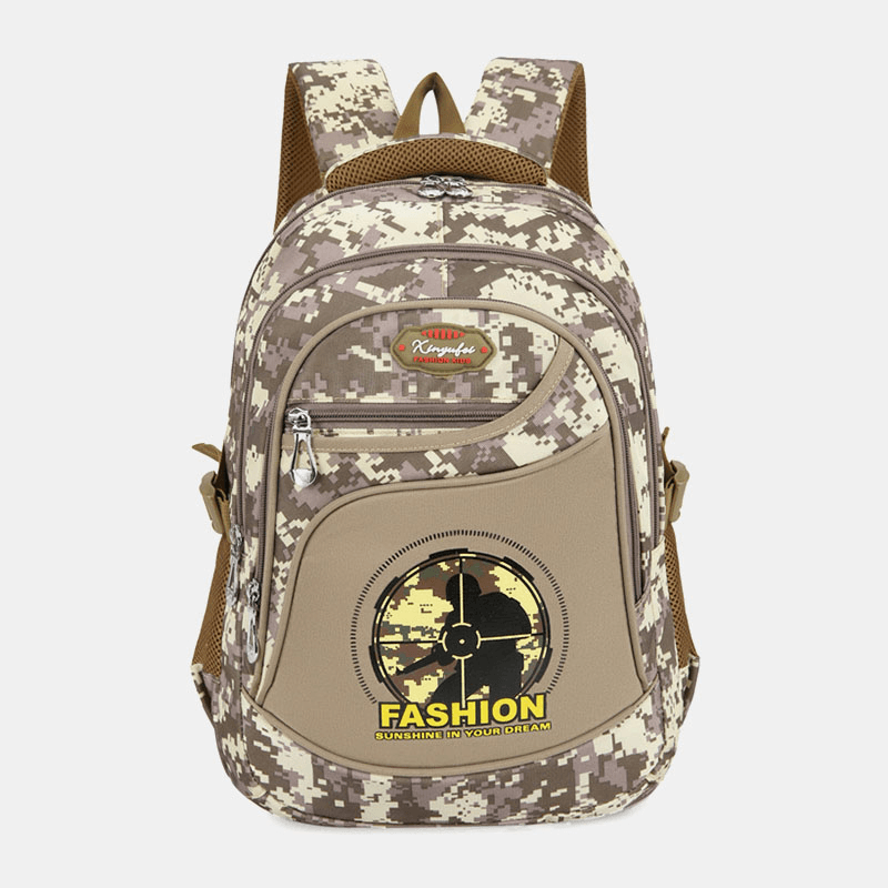 Men Nylon Waterproof Camouflage Pattern Outdoor 14 Inch Laptop Bag Travel Bag Student School Bag Backpack - MRSLM