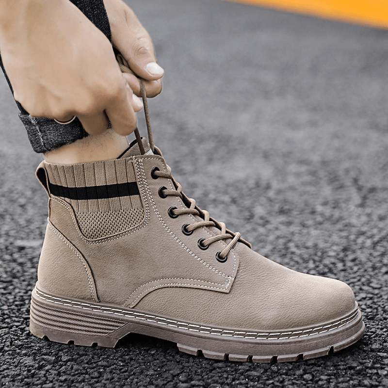 Men PU Leather Thick-Sole Non-Slip Wear Resistant British Retro Tooling Boots Martin Boots - MRSLM