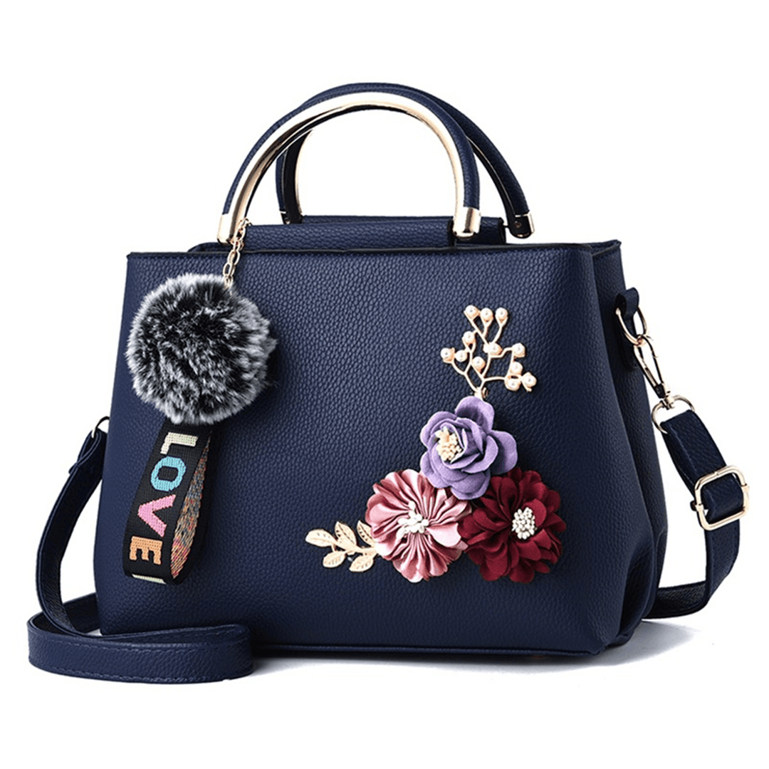 Womens Purses and Handbag Shoulder Bags Ladies Designer Top Handle Satchel Tote Bag with Ribbons and Flower Decoration - MRSLM