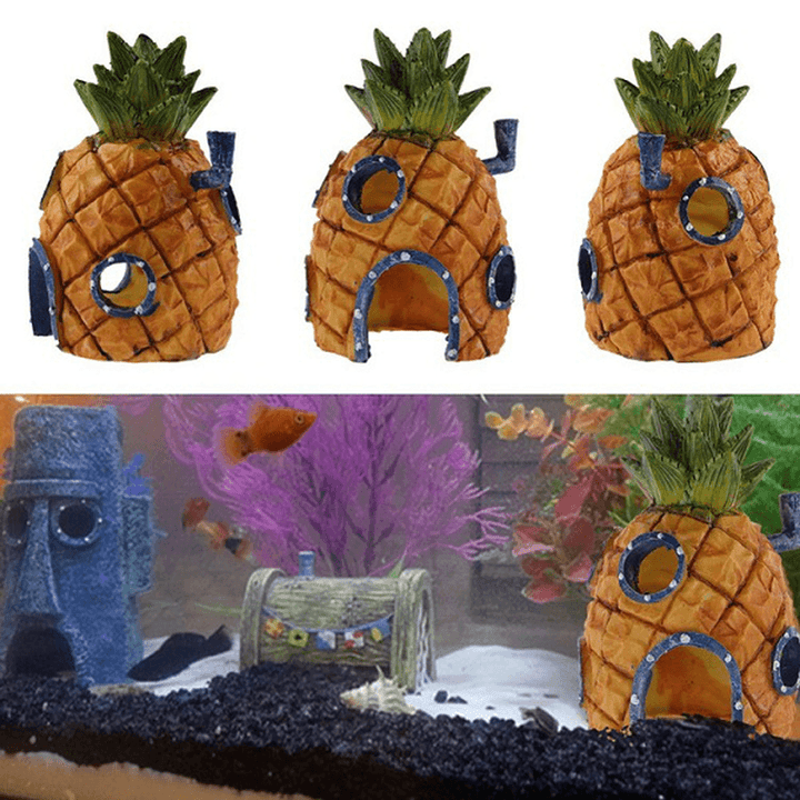 Yani Aquarium Decor Pineapple Home Ornament Fish Tank Dectoration Fish Hideaway Stone House - MRSLM