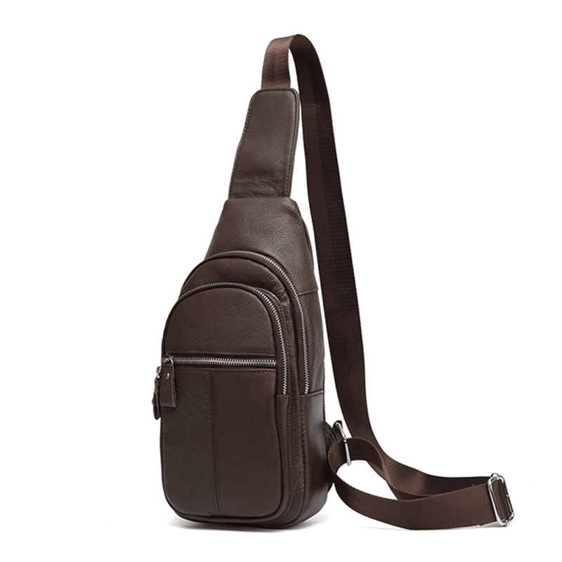 Men Genuine Leather Retro Crossbody Bag Chest Bag Casual Shoulder Bag - MRSLM