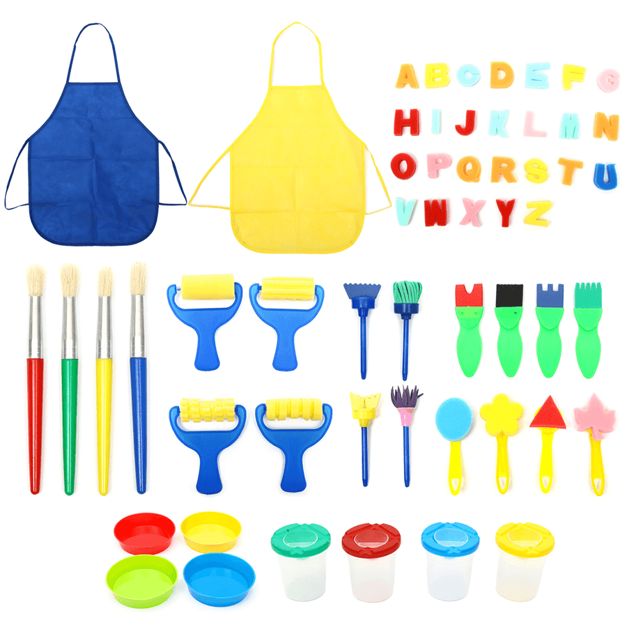 56Pcs DIY Child Painting Tool Kit Roller Mold Sponge Educational Drawing Toys Gift - MRSLM