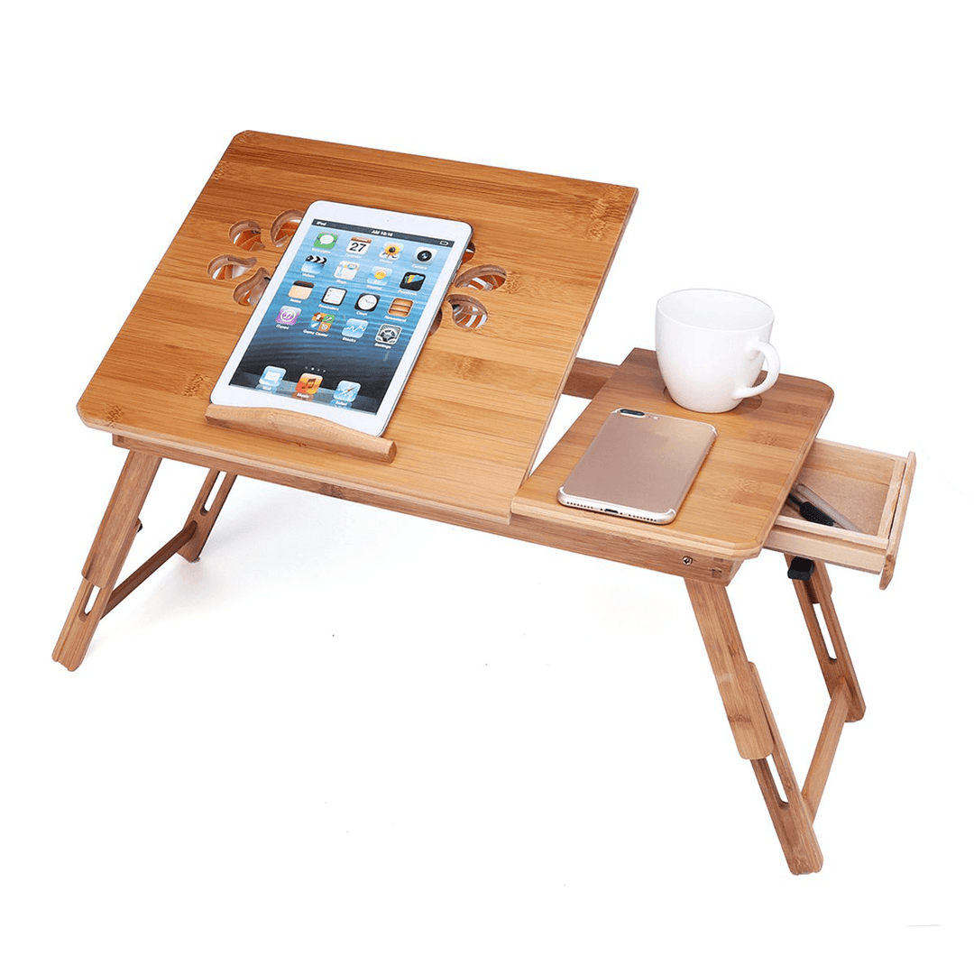Portable Folding Lap Desk Bamboo Laptop Breakfast Tray Bed Table Stand Fan - MRSLM