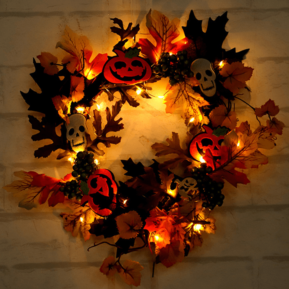 20LED Halloween Party Wreath Garland Light Home Wall Hanging Decorations Ornaments - MRSLM