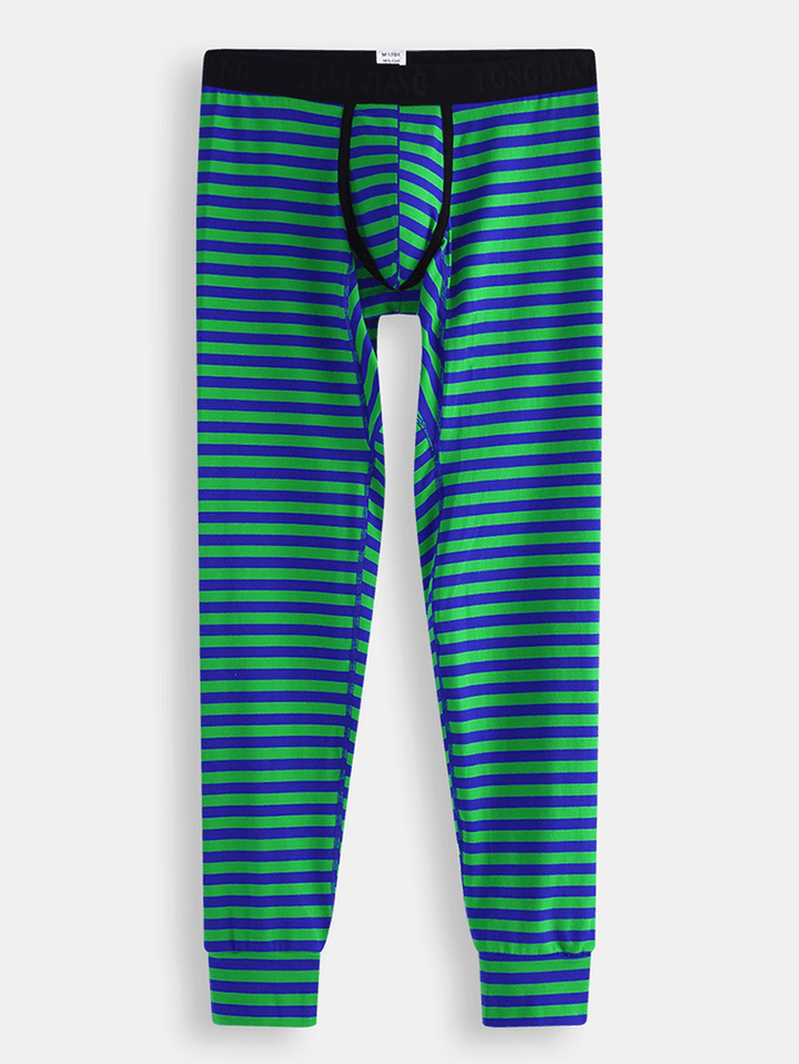 Mens Fall Winter Striped Thermal Pants Long Johns Pajamas - MRSLM