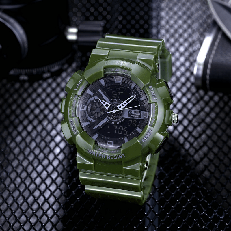 OHSEN AD1803 Dual Display Digital Watch Men Sport Luminous Stopwatch Alarm Waterproof Watch - MRSLM