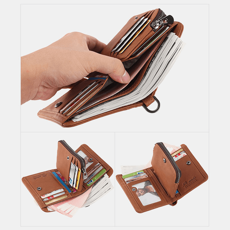 Men Genuine Leather Vintage RFID Blocking Zipper Coin Wallet Card Holder - MRSLM