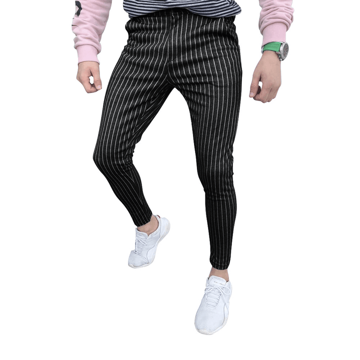 New European Style Striped Stitching Button-Style Slim-Fit Men'S Casual Pants - MRSLM