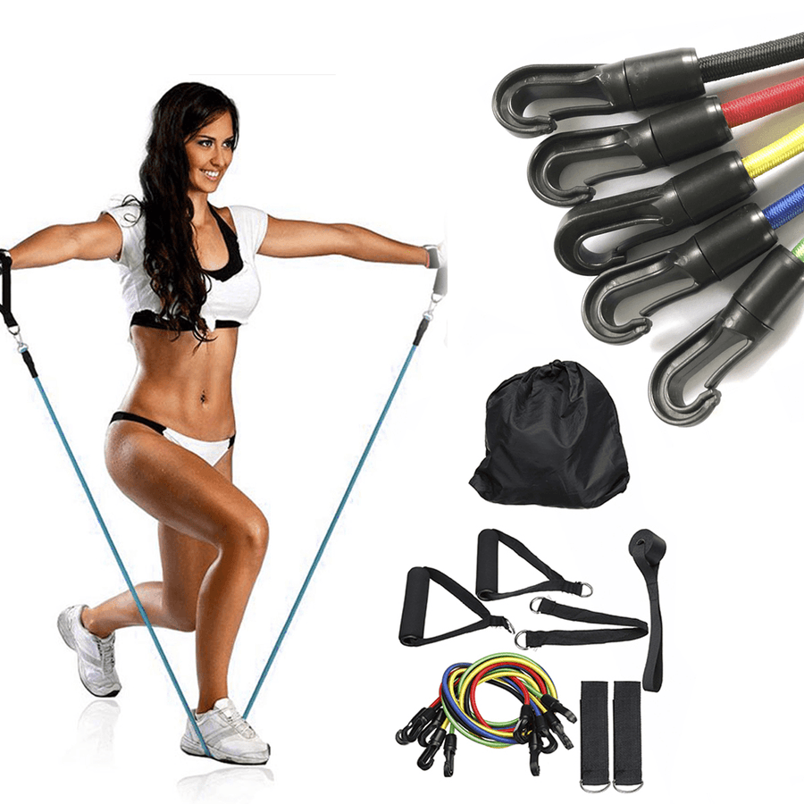 11PCS 30LBS Yoga Resistance Bands Set Home Workout Fitness Training Tubes Indoor Exercise Tools - MRSLM