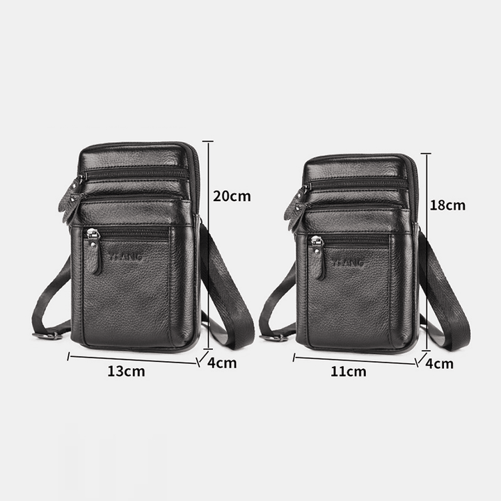 Men Genuine Leather Retro Multi-Function Belt Bag Cross Body Bag Casual Large Capacity Easy Carry Waist Bag - MRSLM