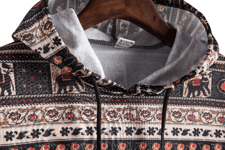 Printed Retro Ethnic Style Men'S plus Size Hooded Sweater - MRSLM