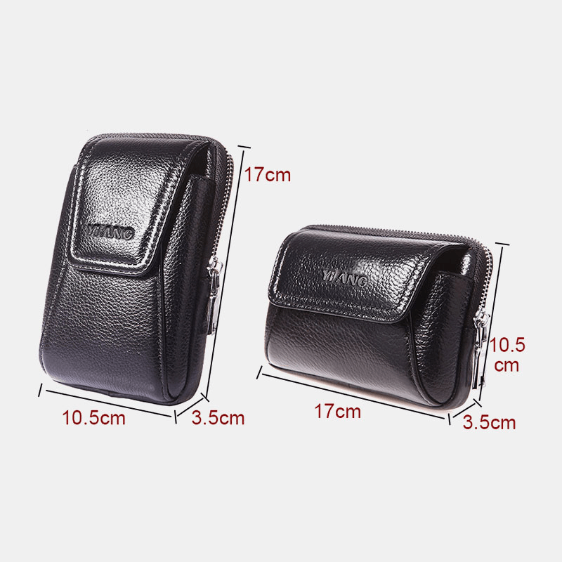 Men Genuine Leather Retro 6 Inch Phone Bag Business Casual Belt Bag Waist Bag - MRSLM