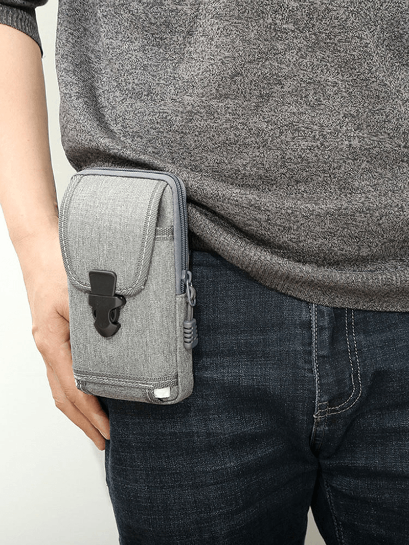 Men Canvas Wear-Resistant Casual Sport 6.8 Inch Phone Bag Waist Bag Tactical Bag - MRSLM