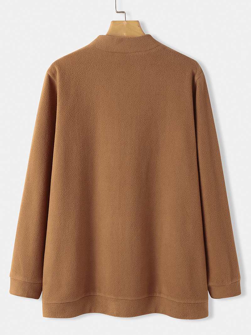 Women Vintage Geometric Print Half Zip Polar Fleece Sweatshirts with Pouch Pocket - MRSLM