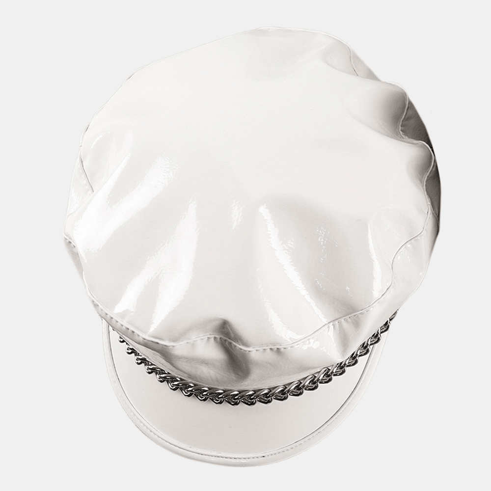 Faux Leather Flat Hats Navy Hat British Style Chain Octagonal Hat Beret - MRSLM
