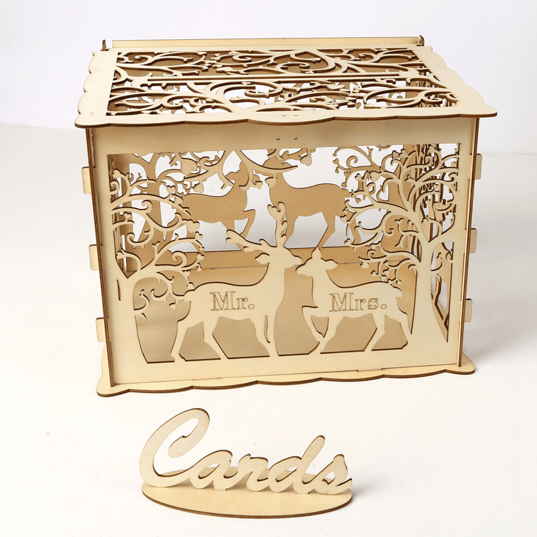 DIY Wooden Card Box Wedding Advice Wishing Box Lock Gift Wedding Party Decorations - MRSLM
