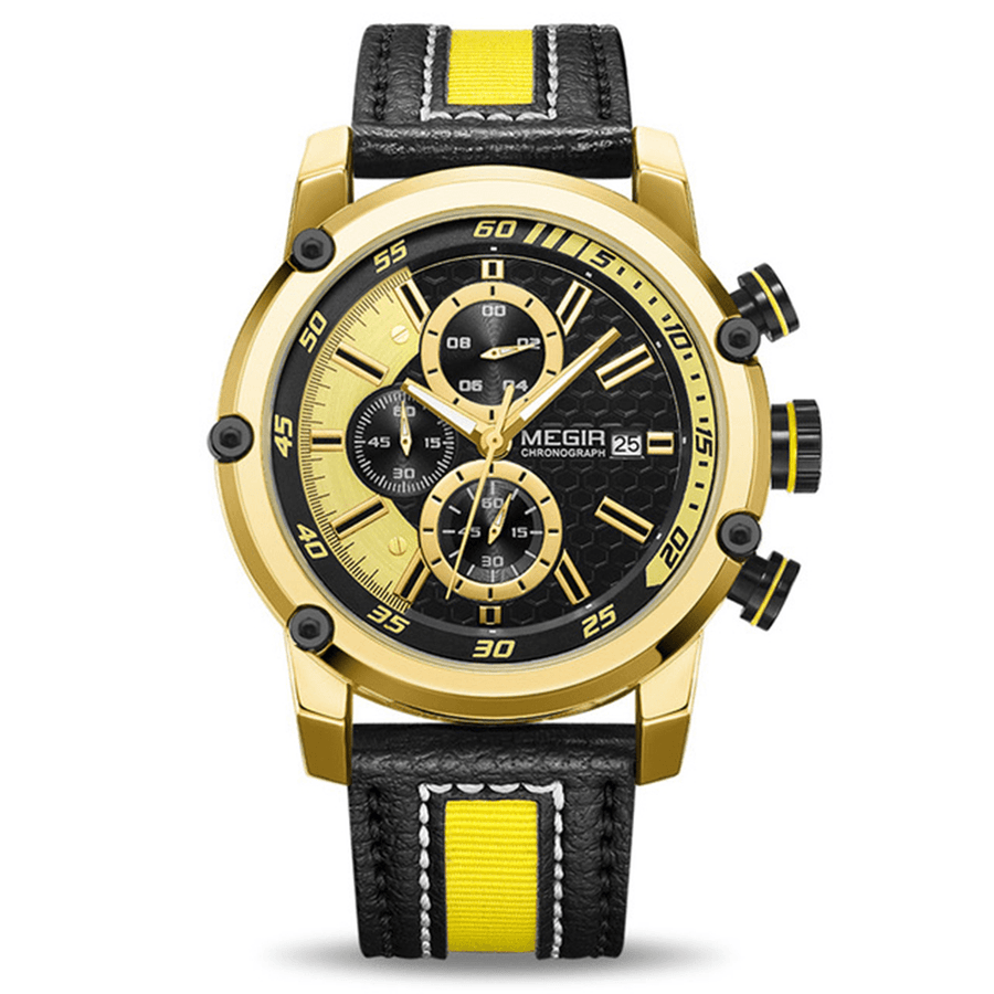 MEGIR 2079 Chronograph Sport Men Watch Date Display Leather Strap Quartz Watches - MRSLM