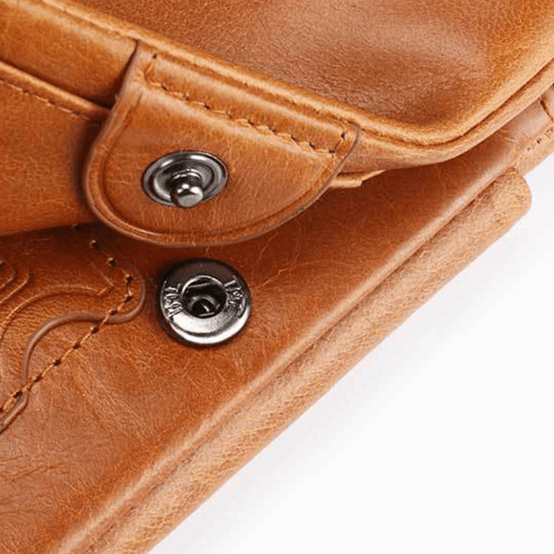 Men Genuine Leather Zipper Pocket 12 Slots Trifold Wallet - MRSLM