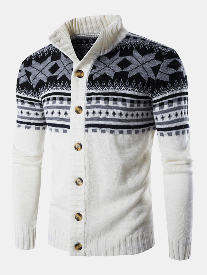 Christmas Mens Knitted Geometry Graphics Button up Warm Sweater Cardigans - MRSLM