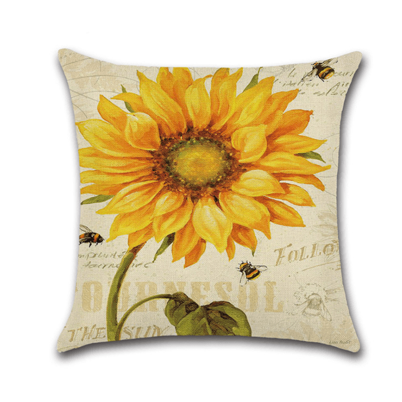 18 X 18 Inches Sunflower Throw Pillow Case Green Cushion Cover Cotton Linen Decorative Pillows Covers - MRSLM