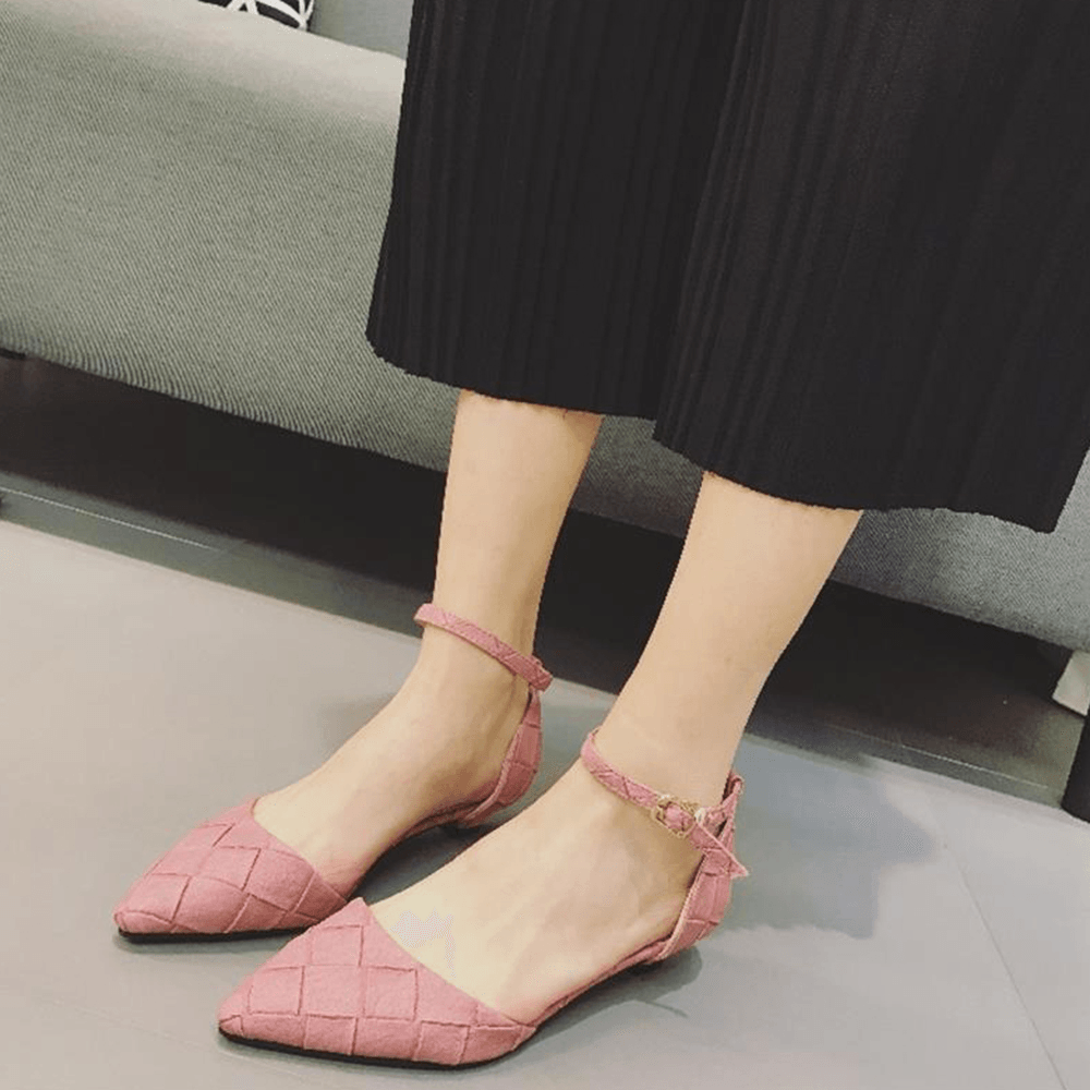 Women Comfy Pointed Toe Chic Ankle Buckle Strap D'Orsay Flats - MRSLM