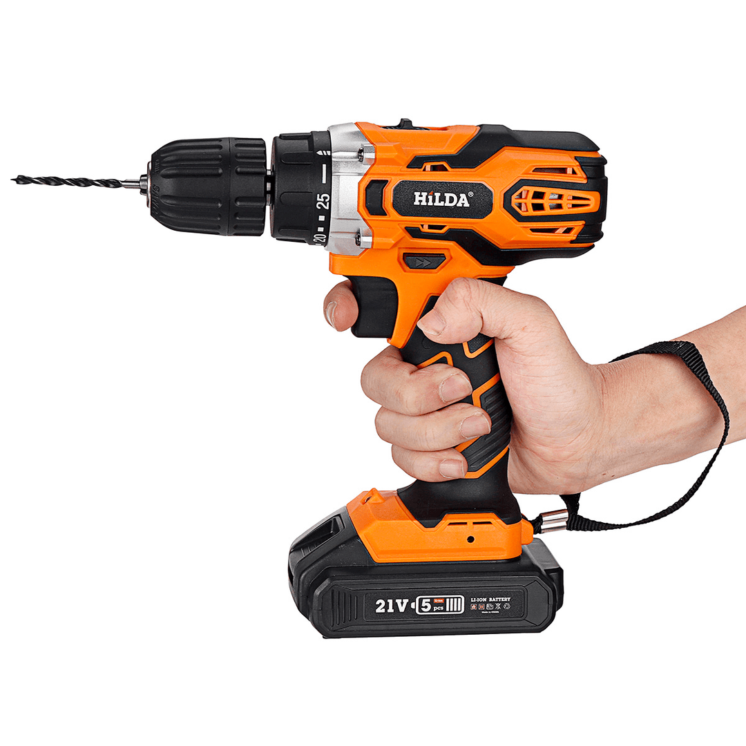 21V Cordless Electric Drill Driver 520N.M LED Portable Rechargeable Screwdriver Hammer Drill W/ 1/2 Battery - MRSLM
