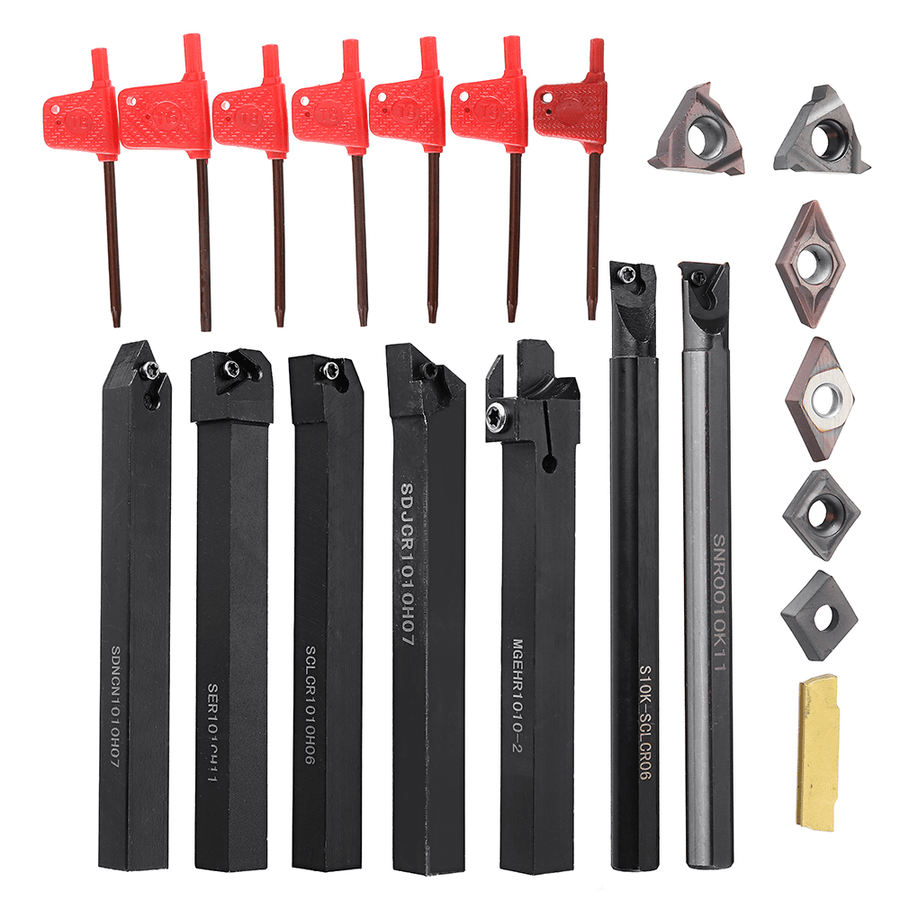 21PCS 10Mm Lathe Solid Carbide Inserts Turning Tool Holder Boring Bar with Wrenches for Lathe Cutting Tools - MRSLM