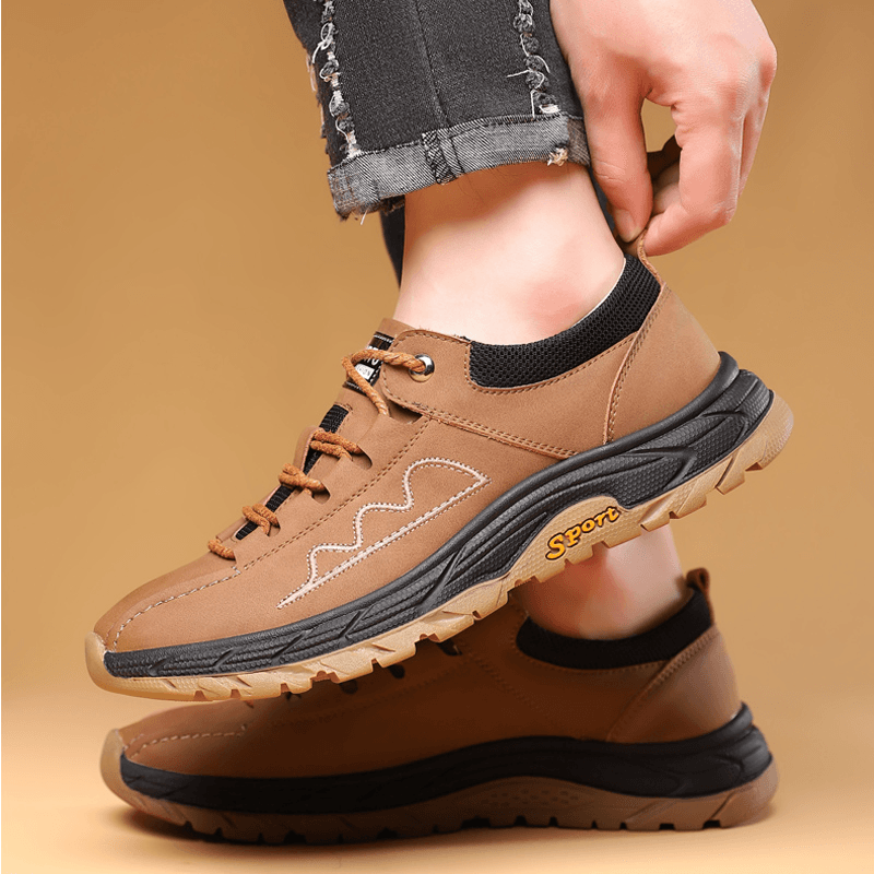 Men Cowhide Breathable Splicing Non Slip Comfy Soft Sole Casual Sports Shoes - MRSLM