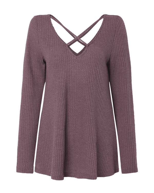 Women Pullover Tops Long Sleeve Cross V Neck Sweaters for Women - MRSLM
